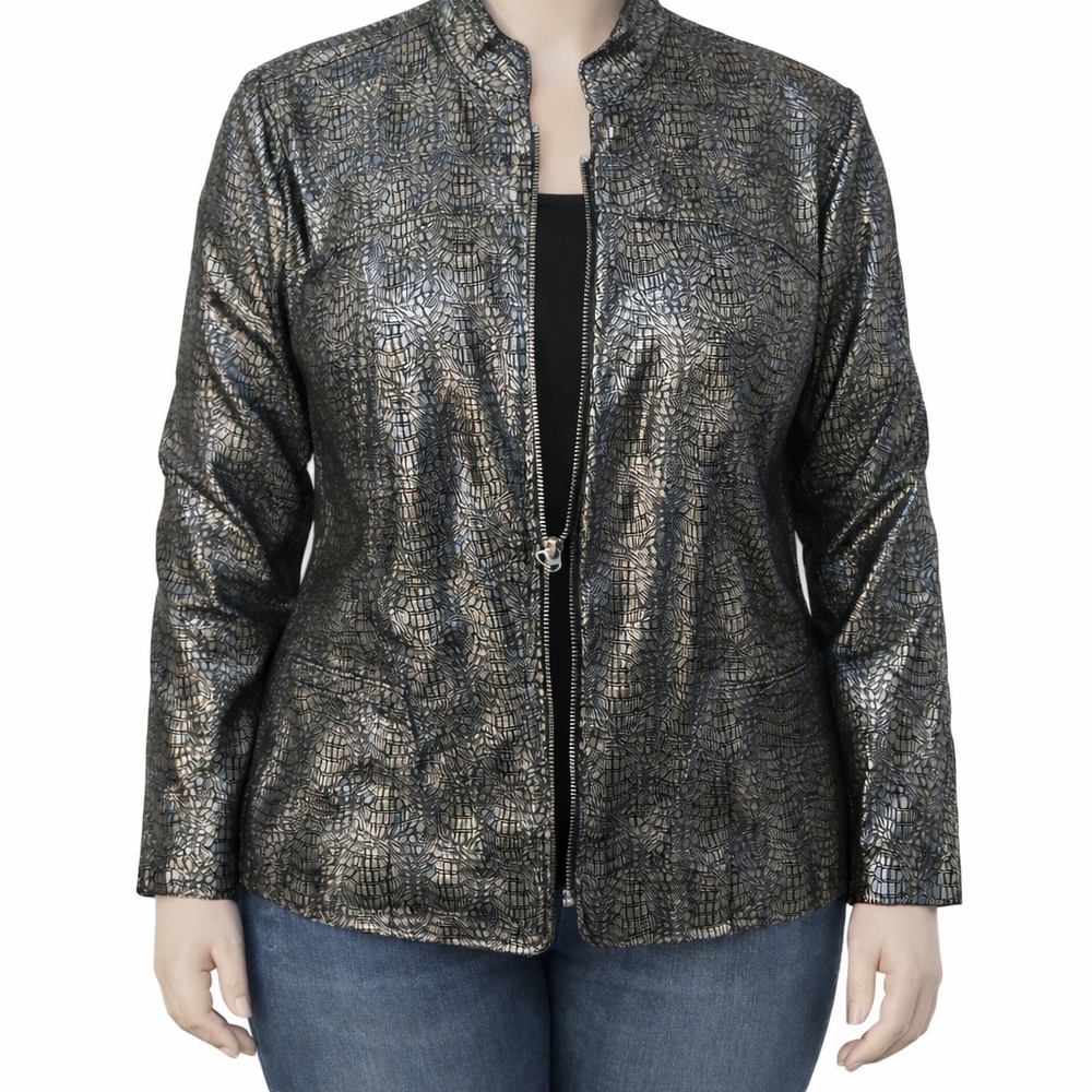Alfred Dunner Metallic Snakeskin Jacket Sz2XL MobWife Villain Era Blk/ Silver